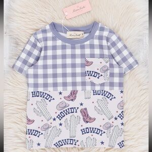 Western Toddler Blue Gray Howdy Cowboy Boot Bamboo Pocket T-Shirt 3T NWT